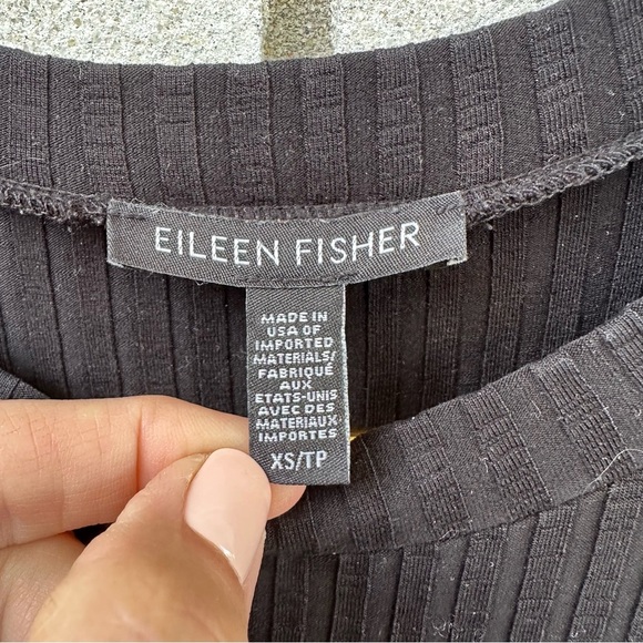 Eileen Fisher Textured Stretch Rib Round Neck Dress Boxy Black Knee Length - Picture 6 of 10